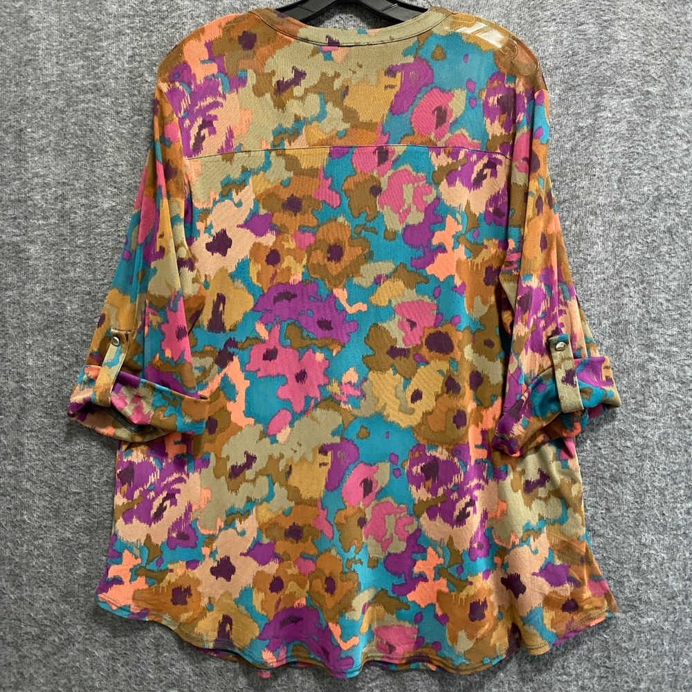 Cocomo Tunic Top Womens 2X Multicolor Abstract Artsy Boho Mesh Roll Tab Pintuck - Picture 5 of 9